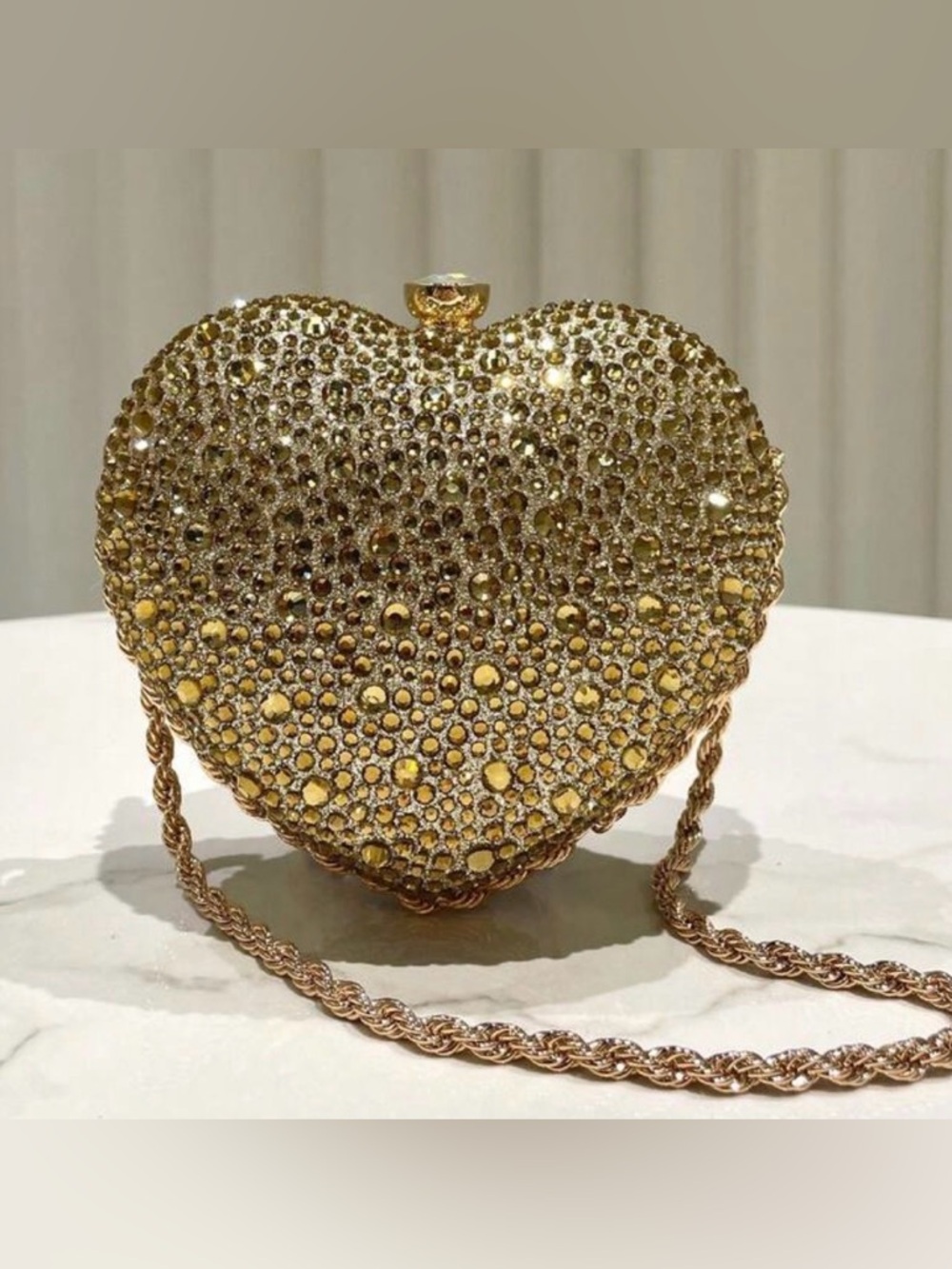 Gold Heart Crystal Evening Clutch - Unbranded